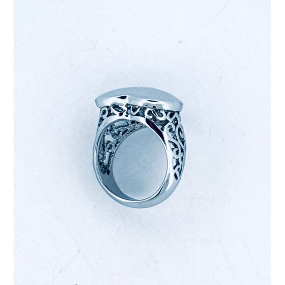 Estate Vintage Stainless Steel Heart Statement Ring Filigree Design Size 6 - Picture 6 of 12
